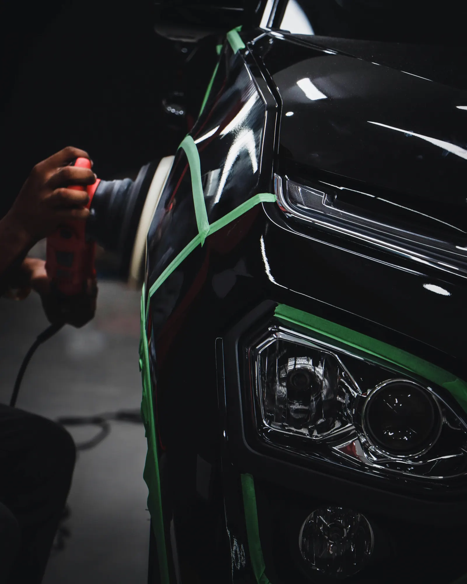 Illustrative car paint polishing in progress